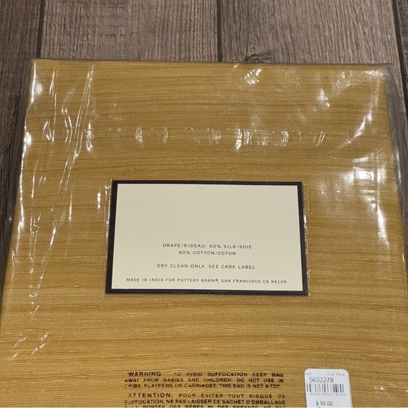 Pottery Barn Anna Raw Silk Drape Rideau Gold 40x96"  & Drapery Rings New - Picture 5 of 6